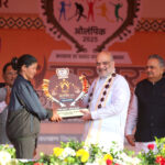 Union Home and Cooperation Minister Amit Shah addresses the closing ceremony of Bastar Olympics at Jagdalpur in Chhattisgarh on December 13, 2025